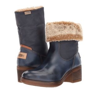 pikolinos lyon 8973 blue leather fur lined boot